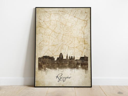 Plakat Skylines Rzeszów w stylu Vintage- Pionowy, Styl akwarelowy