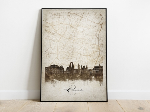 Plakat Skylines Rzeszów w stylu Vintage- Pionowy, Styl akwarelowy