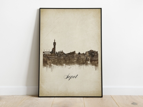 Plakat Skylines Sopot w stylu Vintage- Pionowy, Styl akwarelowy