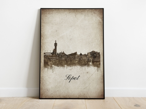 Plakat Skylines Sopot w stylu Vintage- Pionowy, Styl akwarelowy