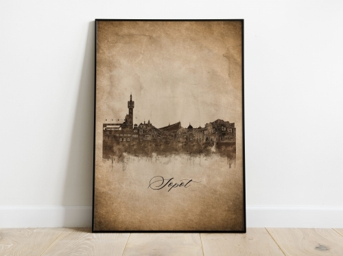 Plakat Skylines Sopot w stylu Vintage- Pionowy, Styl akwarelowy