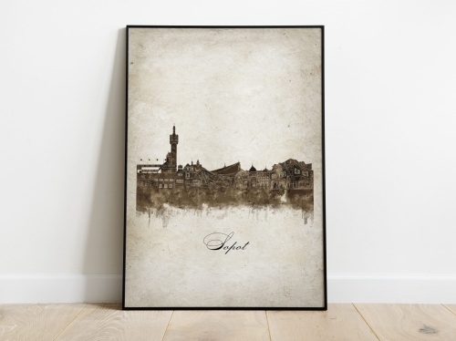 Plakat Skylines Sopot w stylu Vintage- Pionowy, Styl akwarelowy