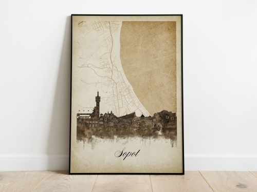 Plakat Skylines Sopot w stylu Vintage- Pionowy, Styl akwarelowy