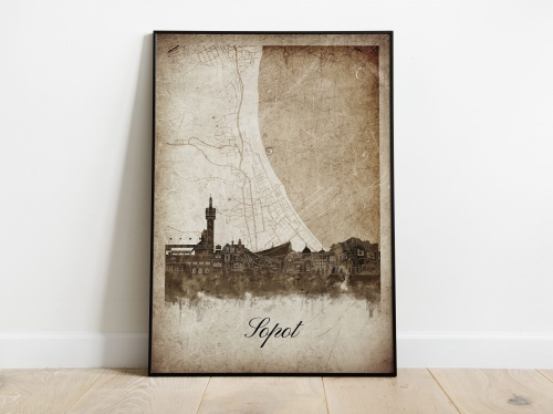 Plakat Skylines Sopot w stylu Vintage- Pionowy, Styl akwarelowy