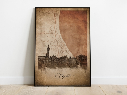 Plakat Skylines Sopot w stylu Vintage- Pionowy, Styl akwarelowy
