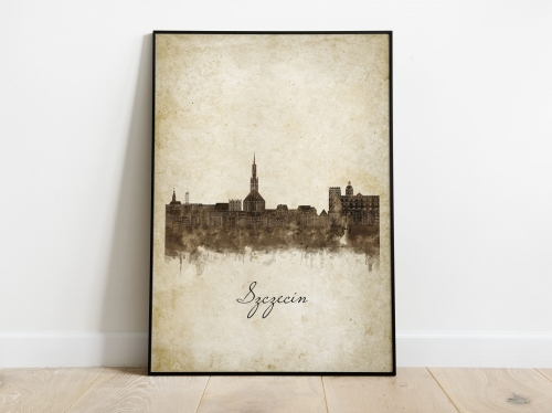 Plakat Skylines Szczecin w stylu Vintage- Pionowy, Styl akwarelowy