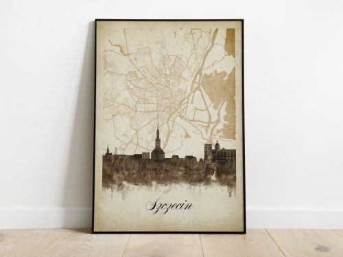 Plakat Skylines Szczecin w stylu Vintage- Pionowy, Styl akwarelowy