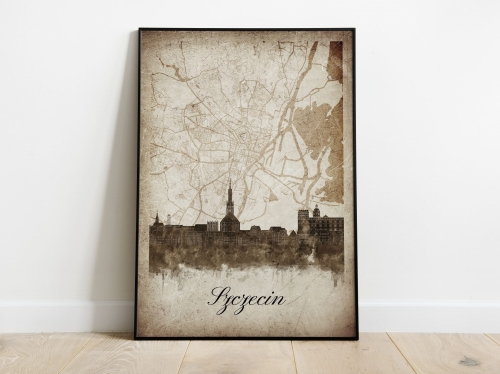 Plakat Skylines Szczecin w stylu Vintage- Pionowy, Styl akwarelowy
