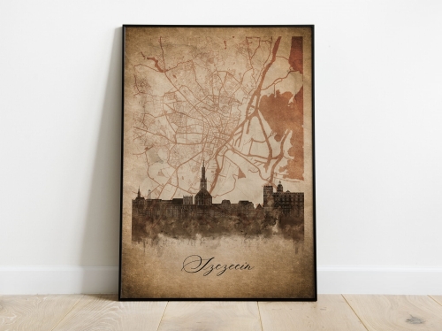 Plakat Skylines Szczecin w stylu Vintage- Pionowy, Styl akwarelowy