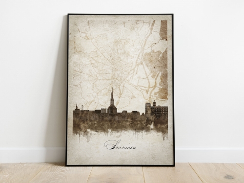 Plakat Skylines Szczecin w stylu Vintage- Pionowy, Styl akwarelowy