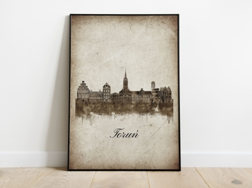 Plakat Skylines Toruń w stylu Vintage- Pionowy, Styl akwarelowy