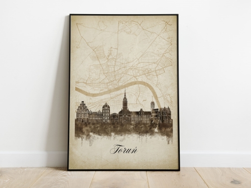 Plakat Skylines Toruń w stylu Vintage- Pionowy, Styl akwarelowy