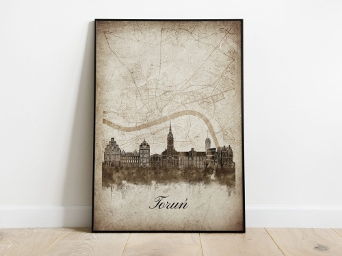 Plakat Skylines Toruń w stylu Vintage- Pionowy, Styl akwarelowy