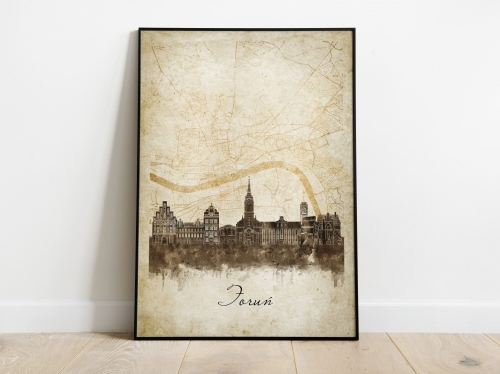 Plakat Skylines Toruń w stylu Vintage- Pionowy, Styl akwarelowy