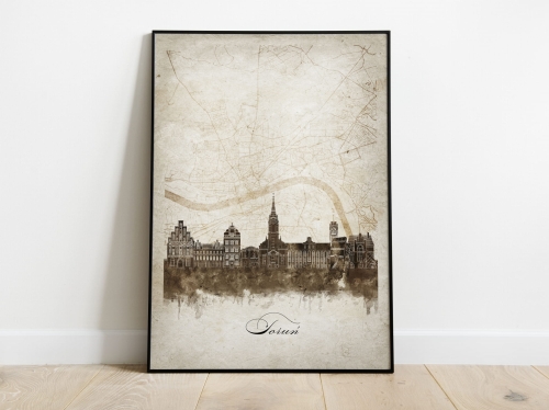 Plakat Skylines Toruń w stylu Vintage- Pionowy, Styl akwarelowy