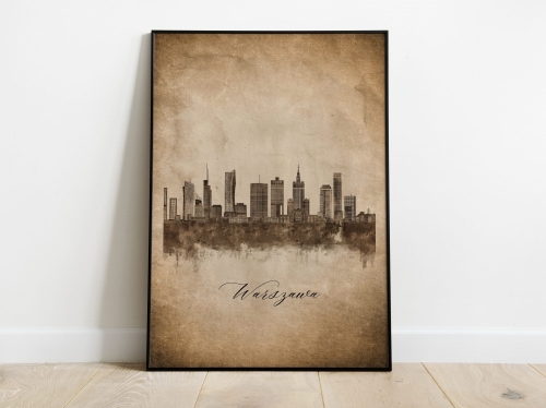 Plakat Skylines Warszawa w stylu Vintage- Pionowy, Styl akwarelowy