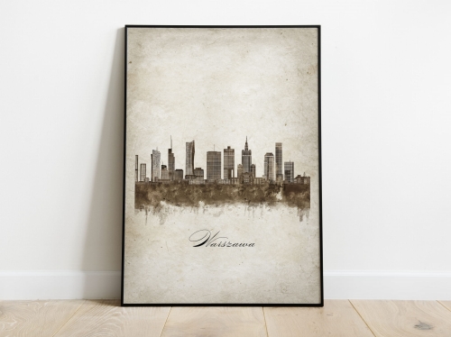 Plakat Skylines Warszawa w stylu Vintage- Pionowy, Styl akwarelowy