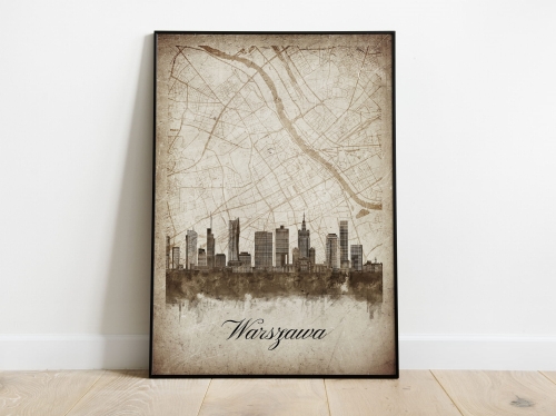 Plakat Skylines Warszawa w stylu Vintage- Pionowy, Styl akwarelowy