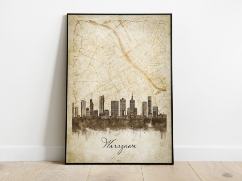 Plakat Skylines Warszawa w stylu Vintage- Pionowy, Styl akwarelowy