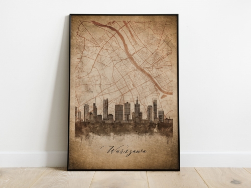 Plakat Skylines Warszawa w stylu Vintage- Pionowy, Styl akwarelowy