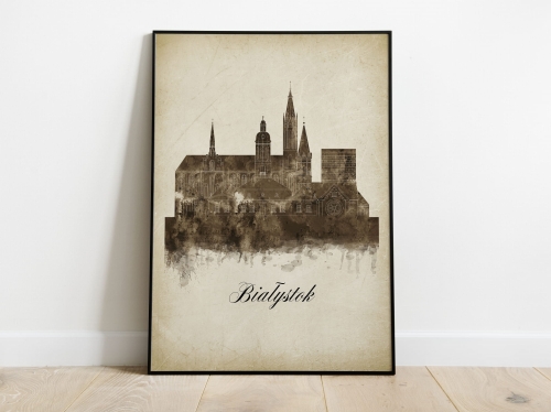 Plakat Skylines Białystok w stylu Vintage- Pionowy, Styl akwarelowy