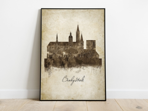 Plakat Skylines Białystok w stylu Vintage- Pionowy, Styl akwarelowy