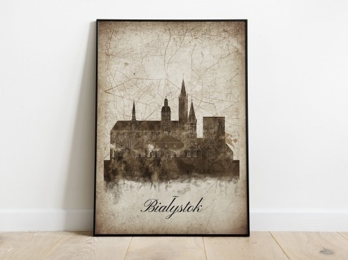 Plakat Skylines Białystok w stylu Vintage- Pionowy, Styl akwarelowy