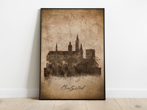 Plakat Skylines Białystok w stylu Vintage- Pionowy, Styl akwarelowy