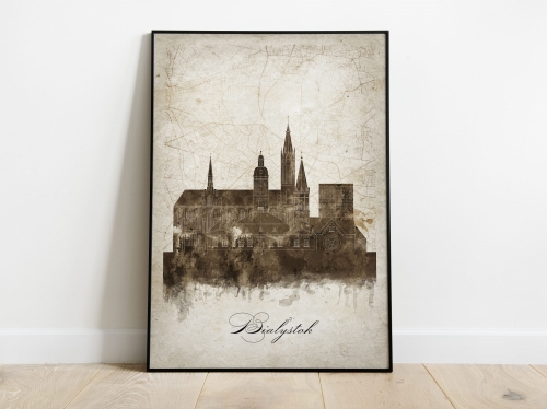 Plakat Skylines Białystok w stylu Vintage- Pionowy, Styl akwarelowy