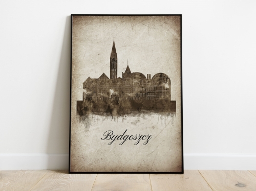 Plakat Skylines Bydgoszcz w stylu Vintage- Pionowy, Styl akwarelowy