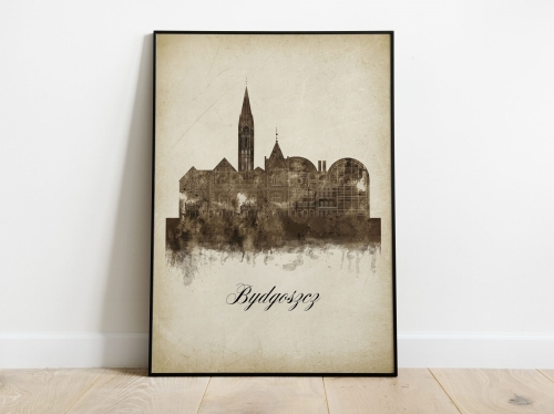Plakat Skylines Bydgoszcz w stylu Vintage- Pionowy, Styl akwarelowy