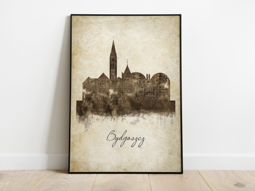 Plakat Skylines Bydgoszcz w stylu Vintage- Pionowy, Styl akwarelowy