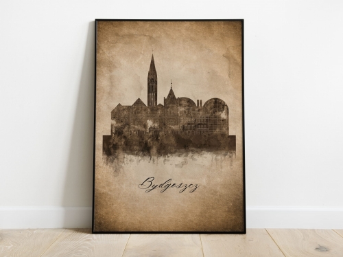 Plakat Skylines Bydgoszcz w stylu Vintage- Pionowy, Styl akwarelowy
