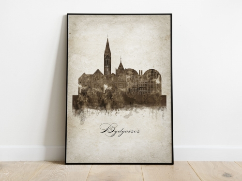 Plakat Skylines Bydgoszcz w stylu Vintage- Pionowy, Styl akwarelowy