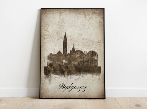 Plakat Skylines Bydgoszcz w stylu Vintage- Pionowy, Styl akwarelowy