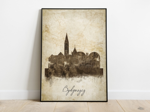 Plakat Skylines Bydgoszcz w stylu Vintage- Pionowy, Styl akwarelowy