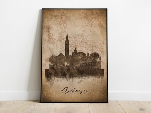 Plakat Skylines Bydgoszcz w stylu Vintage- Pionowy, Styl akwarelowy