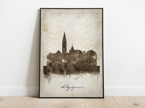 Plakat Skylines Bydgoszcz w stylu Vintage- Pionowy, Styl akwarelowy