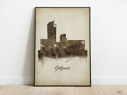 Plakat Skylines Gdynia w stylu Vintage- Pionowy