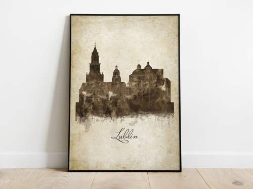 Plakat Skylines Lublin w stylu Vintage- Pionowy, Styl akwarelowy