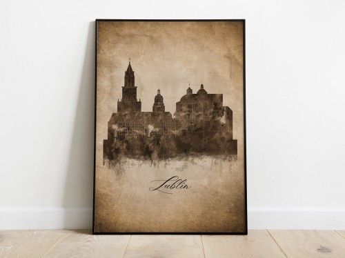 Plakat Skylines Lublin w stylu Vintage- Pionowy, Styl akwarelowy