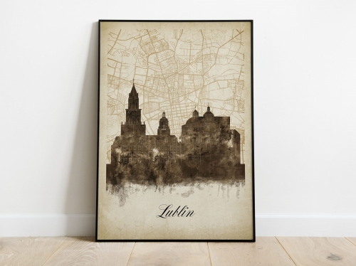 Plakat Skylines Lublin w stylu Vintage- Pionowy, Styl akwarelowy