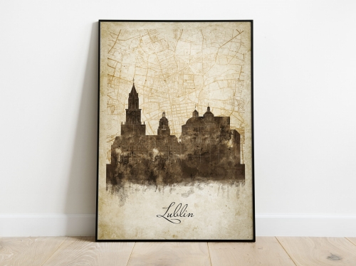 Plakat Skylines Lublin w stylu Vintage- Pionowy, Styl akwarelowy