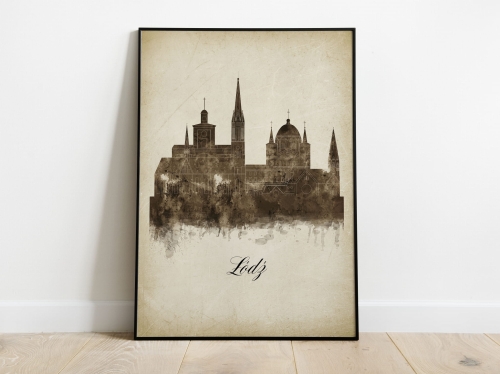 Plakat Skylines Łódź w stylu Vintage- Pionowy, Styl akwarelowy