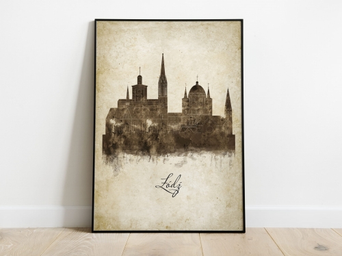 Plakat Skylines Łódź w stylu Vintage- Pionowy, Styl akwarelowy