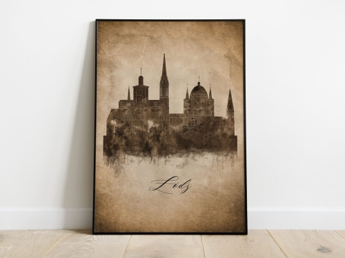 Plakat Skylines Łódź w stylu Vintage- Pionowy, Styl akwarelowy