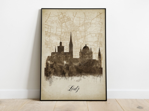 Plakat Skylines Łódź w stylu Vintage- Pionowy, Styl akwarelowy