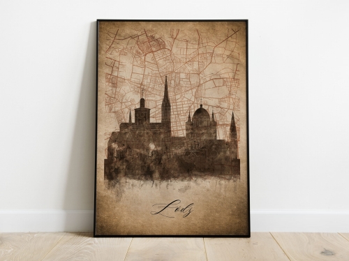 Plakat Skylines Łódź w stylu Vintage- Pionowy, Styl akwarelowy