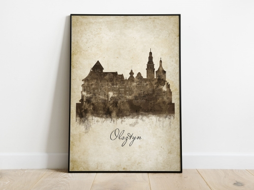 Plakat Skylines Olsztyn w stylu Vintage- Pionowy, Styl akwarelowy