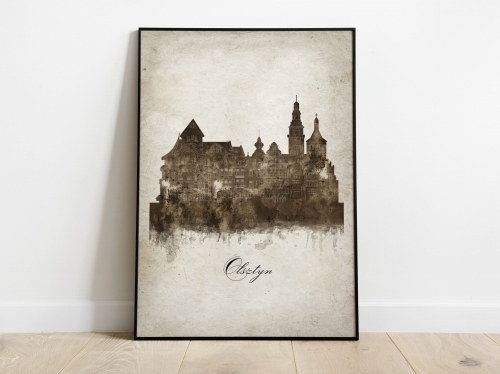 Plakat Skylines Olsztyn w stylu Vintage- Pionowy, Styl akwarelowy